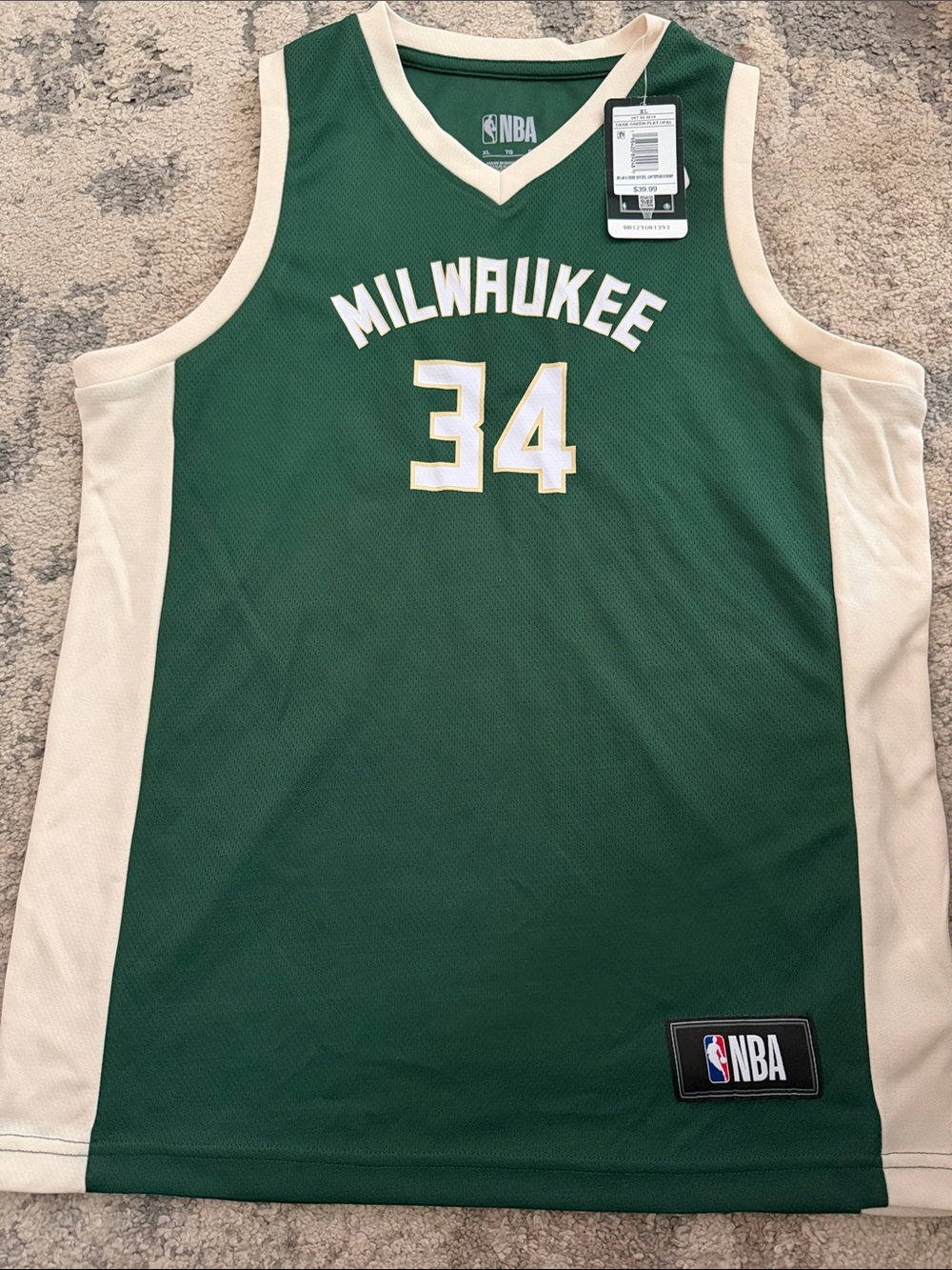 NBA Milwaukee Bucks #34 Green and Cream Jersey-XL NEW W/TAGS